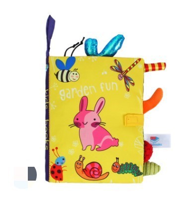 Children's soft book with colorful illustrations on a white background