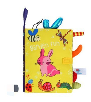 Children's soft book with colorful illustrations on a white background