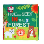 Children's book cover titled 'Hide and Seek in the Forest' with animal illustrations on a green background.