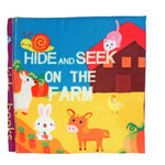 Children's book titled 'Hide and Seek on the Farm' with farm animals illustrations.