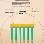 Toy with text about its benefits and features on a beige background