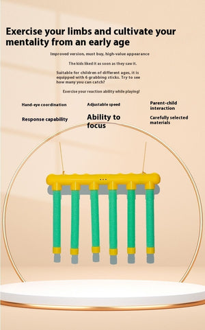 Toy with text about its benefits and features on a beige background