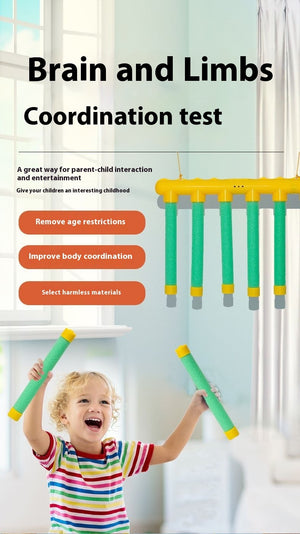 Child playing with a coordination test toy indoors