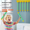 Child playing with green and yellow coordination test equipment, with text about brain and limbs coordination test.