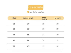 Size information chart for clothes with dimensions in centimeters.