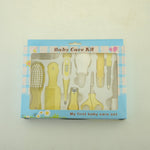 Baby care kit with various tools in a box labeled 'Baby Care Kit' on a light background.