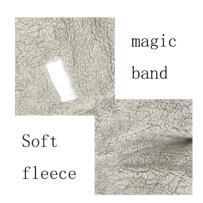 Text 'magic band' and 'soft fleece' with close-up images of textured fabric.