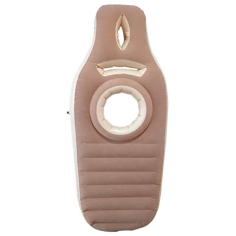 Beige inflatable pool float on a white background