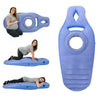 Blue inflatable mat with a central circular hole, shown in various poses on a white background.