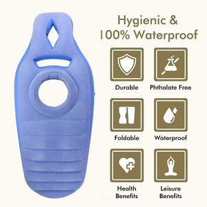 Blue plastic bag with health and leisure benefits icons on a white background