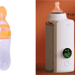 Baby bottle with temperature control device on an orange background