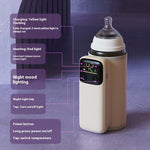 Baby bottle warmer with digital display and control panel on a purple background