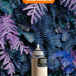 Bottle with digital display on a colorful leafy background with text 'Outdoor insulation' and 'Leftover milk and milk'.