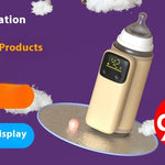 Beverage warmer with digital display on a purple background, labeled as 4th generation 2023 new product with charging and price information.