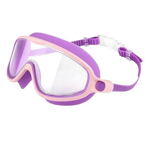 Purple and pink diving mask on a white background