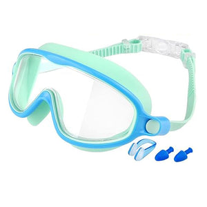Snorkeling mask with blue and green frame on a white background