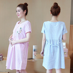 Two views of a woman wearing a pink dress and a light blue dress against a neutral background.