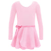 Pink dress with long sleeves and a belt on a white background