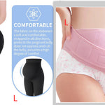 Girdles for pregnant women with text on comfort and size label.