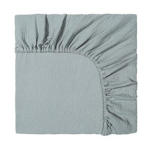 Light blue fitted sheet on a white background