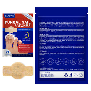 Elai Mei fungal nail patches packaging with a patch on a white background