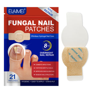 Elaimei fungal nail patches packaging with a patch on a white background
