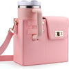 Pink handbag with a matching pink mug on a white background