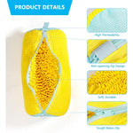 Yellow product with features highlighted on a white background
