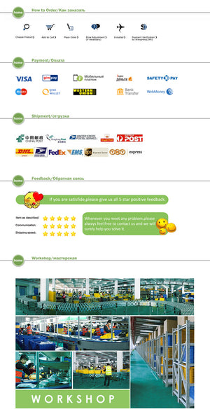 Website page with payment options, shipping methods, and a workshop section.