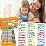 Woman and child with educational word family book and flashcards