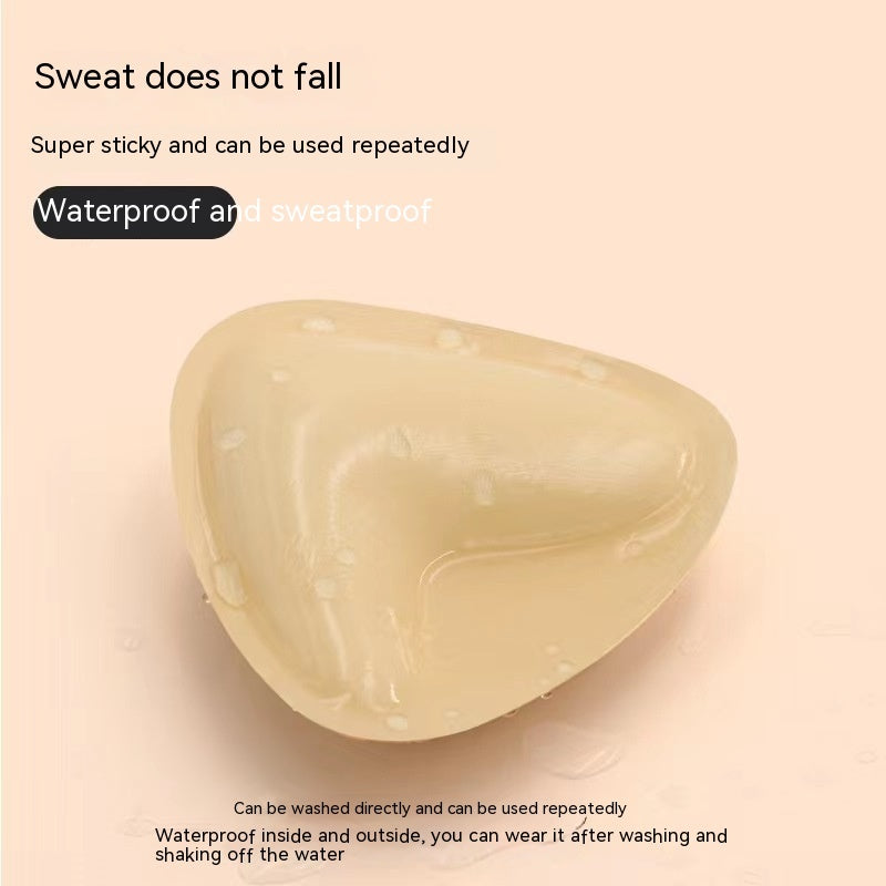 Triangular piece of beige material on a light pink background with text about its properties.