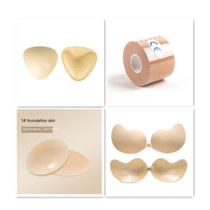 Set of beige adhesive patches with packaging on a white background