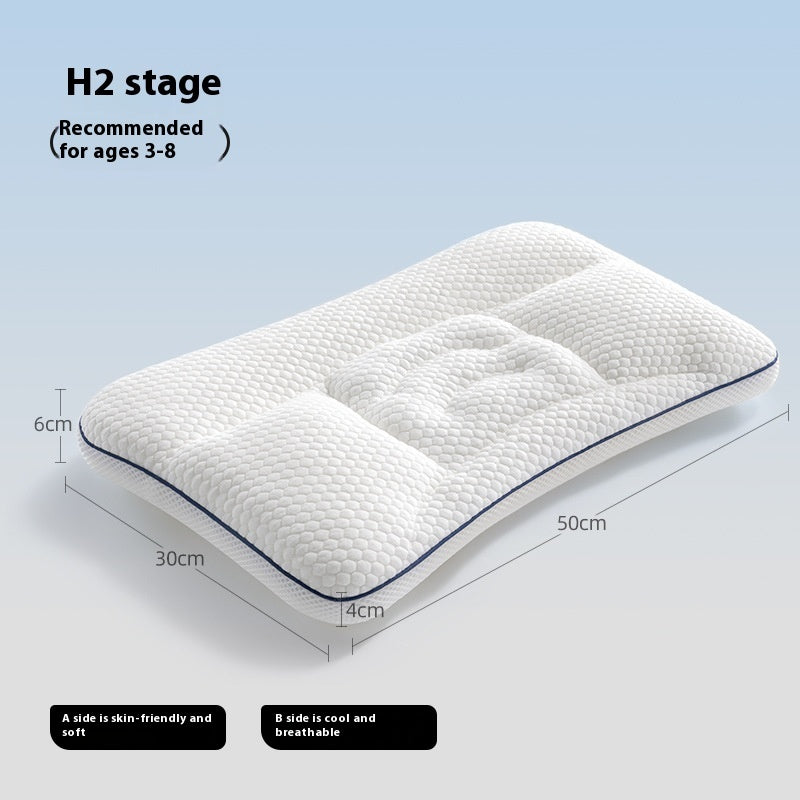 Children's pillow with dimensions and features on a light blue background