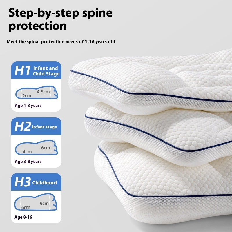Mattress with spine protection layers labeled for different age groups on a gray background