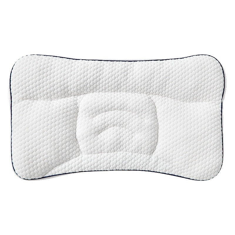 White pillow with black border on a white background