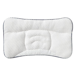 White pillow with black border on a white background