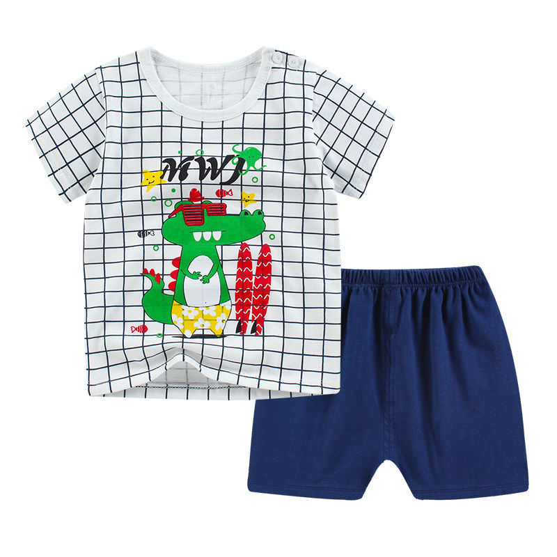 Children's outfit with checkered shirt and shorts on a white background