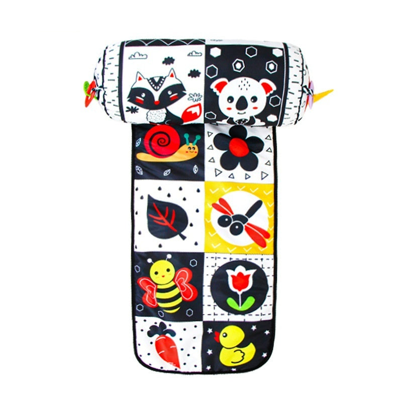 Children's toy with cartoon animal and nature-themed patterns on a white background
