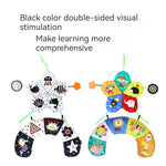 Double-sided visual stimulation toy with animal and pattern designs on a white background.