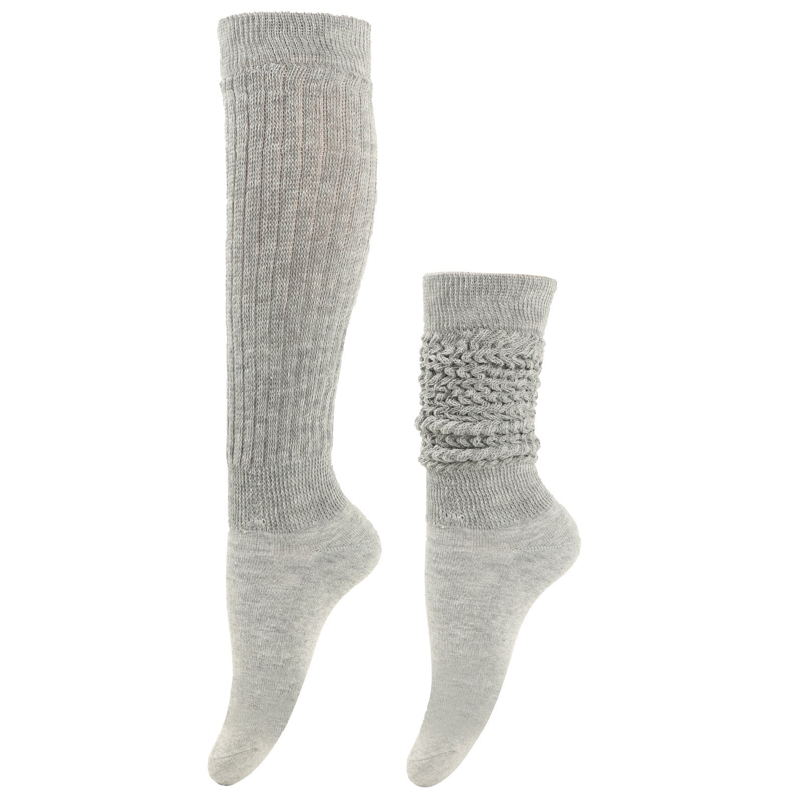 Gray knee-high and ankle socks on a white background