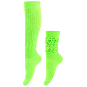 Pair of bright green knee-high socks on a white background