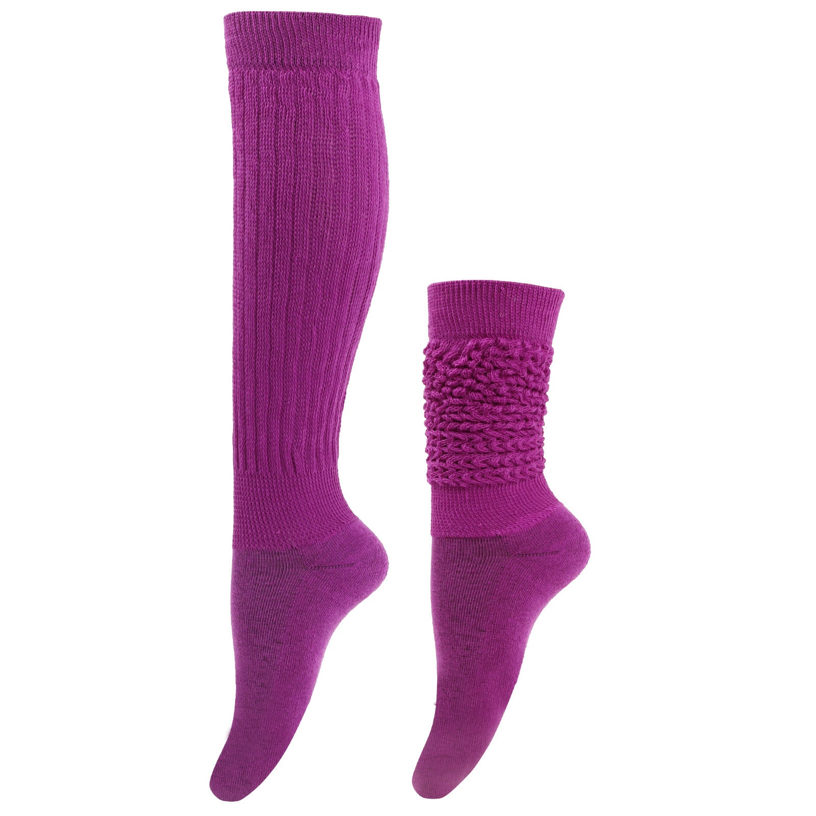 Purple knee-high and sock on a white background