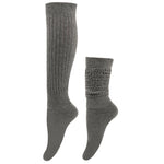 Pair of gray knee-high and ankle socks on a white background