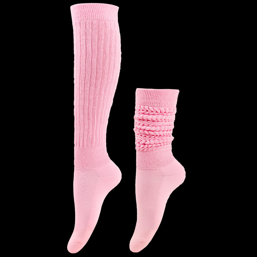 Pink knee-high and ankle socks on a white background