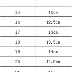 Table showing shoe size and corresponding length in centimeters